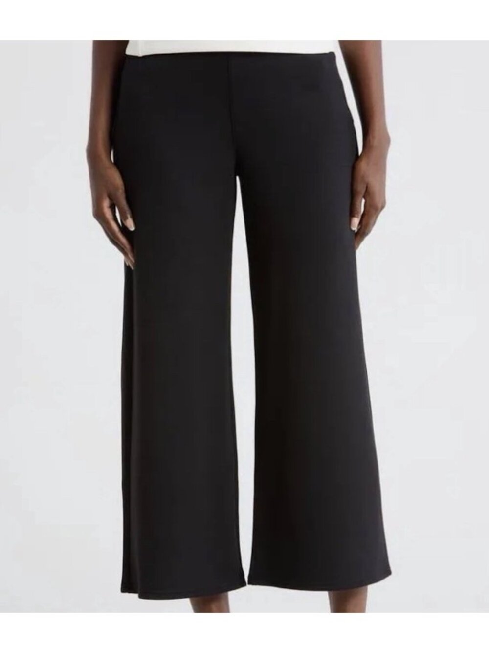 Spanx 1X (Actual 34x25) Wide Leg Cropped Pants Black Pull-On New No Tag